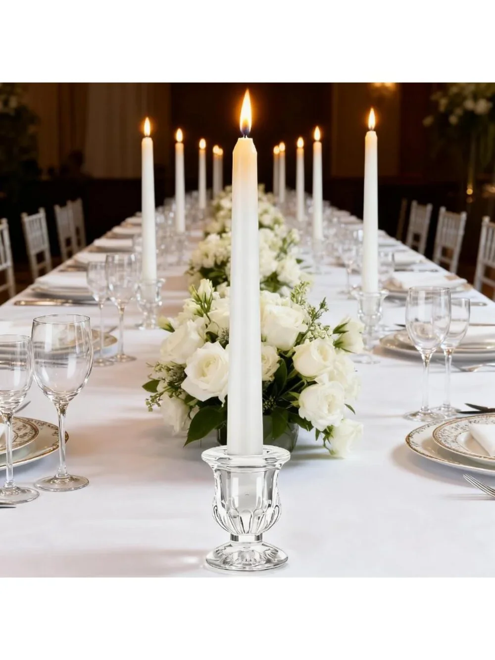 48 Clear Glass Taper Candle Holders - Elegant 2.5in Candle Holders for Home